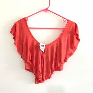 Coral Ruffle OTS Crop Top